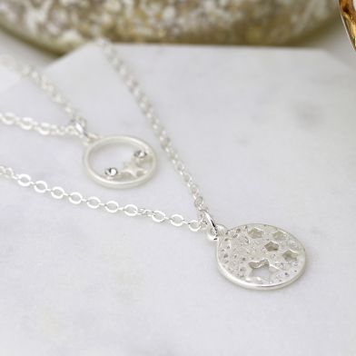 Silver Plated Double Layer Star Disc Crystal Necklace by Peace Of Mind